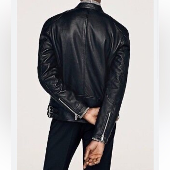 Zara Man Fleece Lined Vegan Leather Jacket with Silver Zipper Hardware - Picture 8 of 17